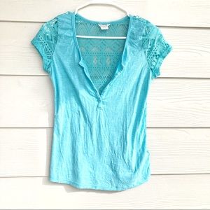 Ariat Teal Blue Blouse Aztec Print sheer back